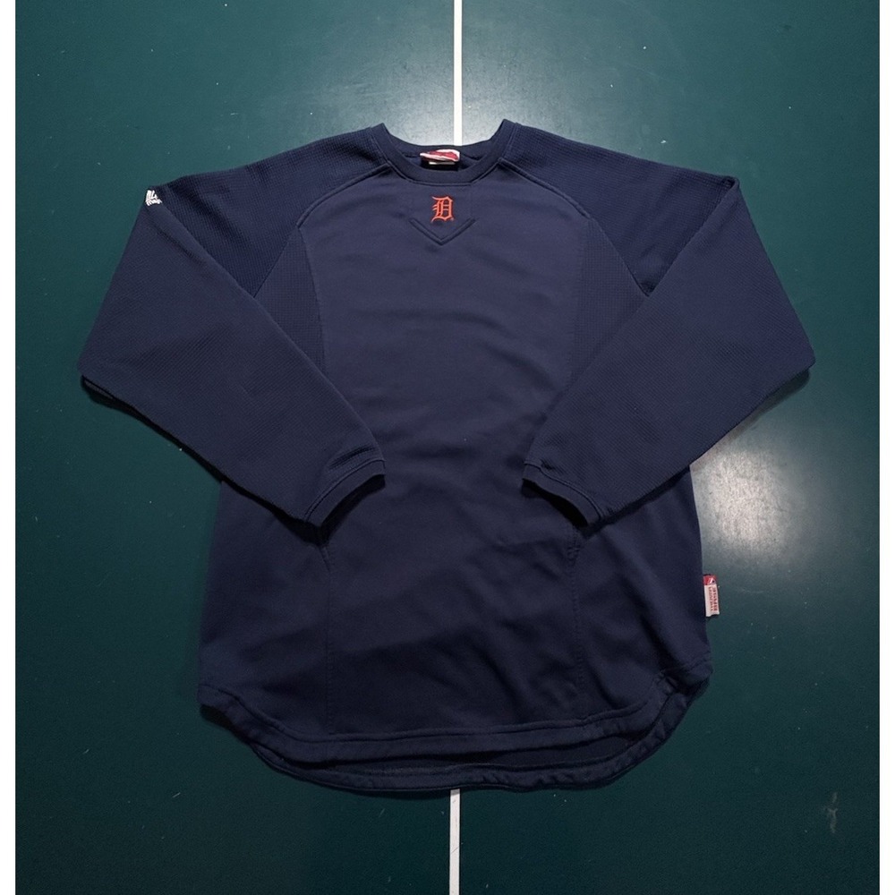 Detroit Tigers MLB Majestic Therma Base Pullover Sweatshirt Men Medium Navy Blue